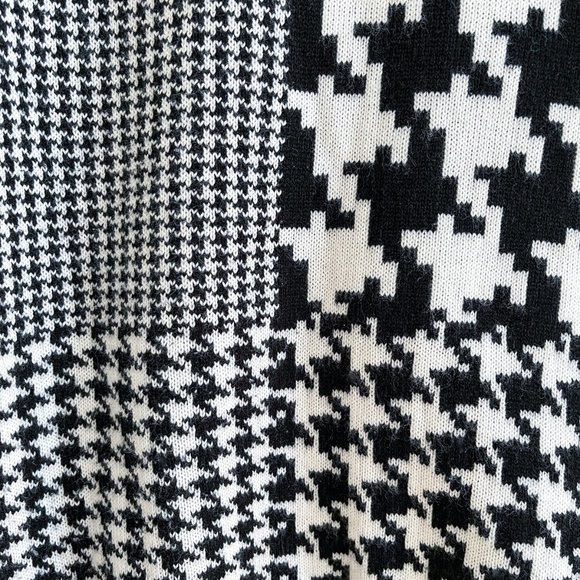 Unknown Houndstooth Pied-de-poule Black & White Long Fall Sweater Vintage Sz L - Picture 4 of 5